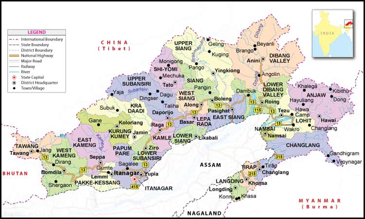 Arunachal Pradesh State Map